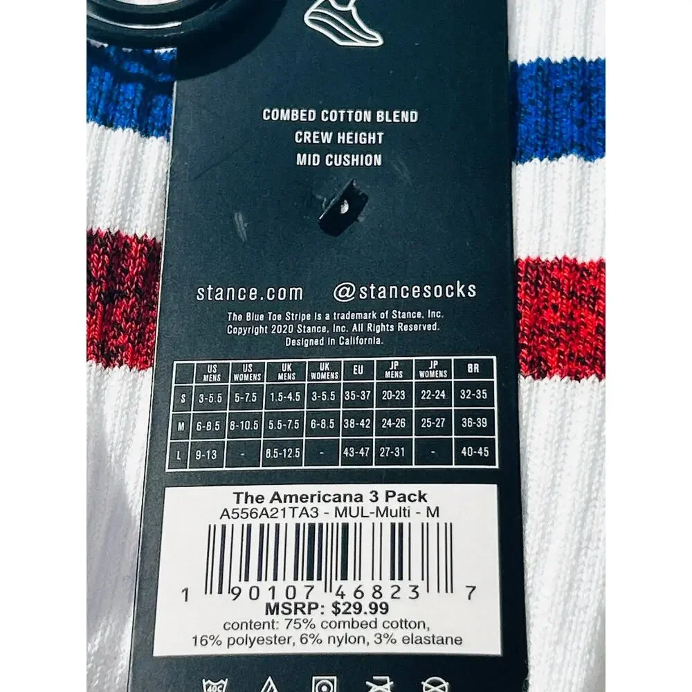 STANCE “ The Americana” Design / 3 pack of Casual Socks-  Size. M  (M 6 - 8.5)